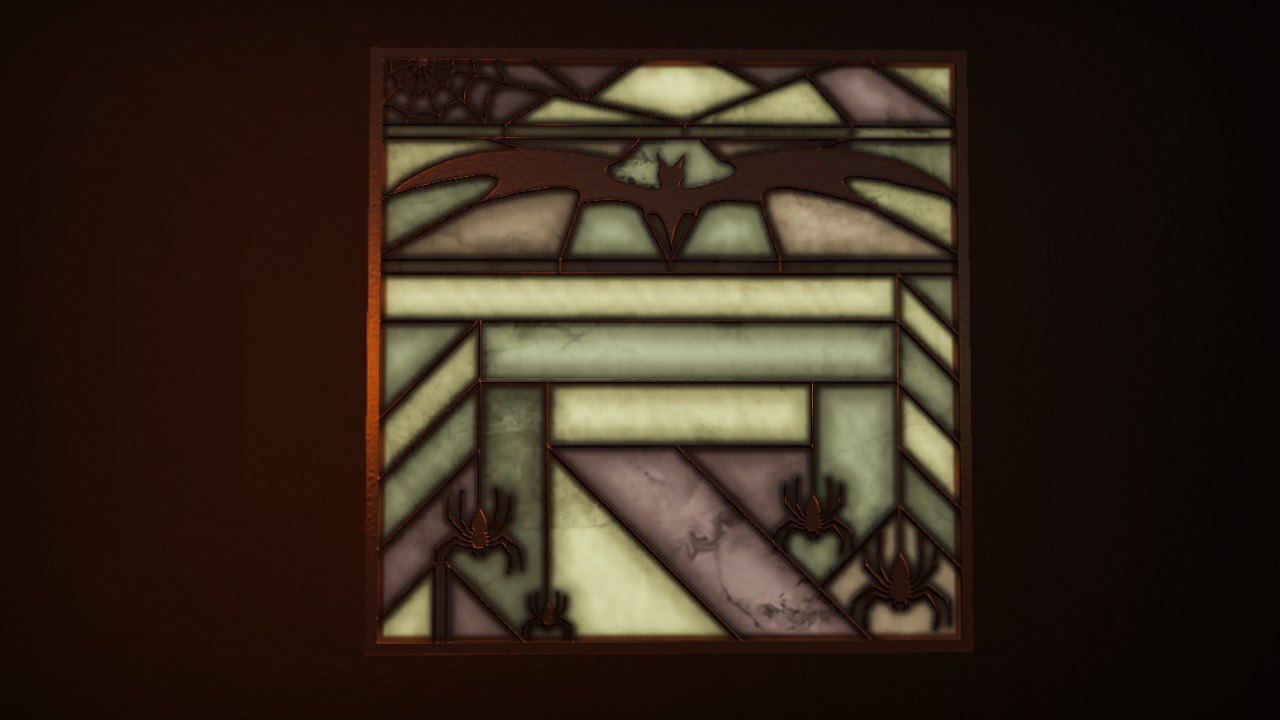 Spooky bat and spiders on square stained glass
