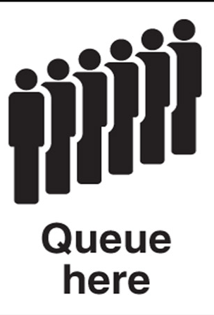 Queue Here sign