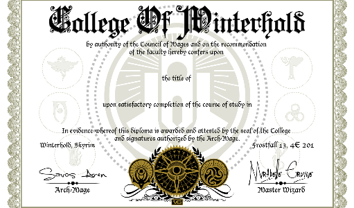 College Of Winterhold Diploma