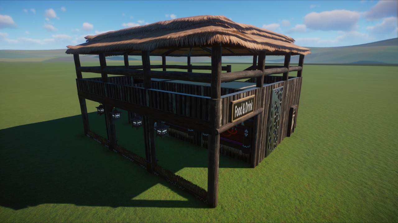 Wood Food and Drink Shop with Balcony
