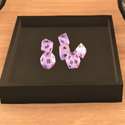 Black Dice Tray with Pink and Purple Stone Dice