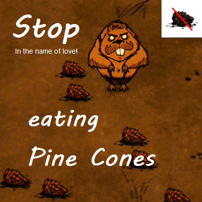 Woodie ignores pinecone