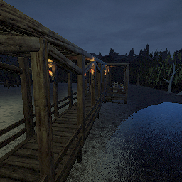 a long bridge over the lake