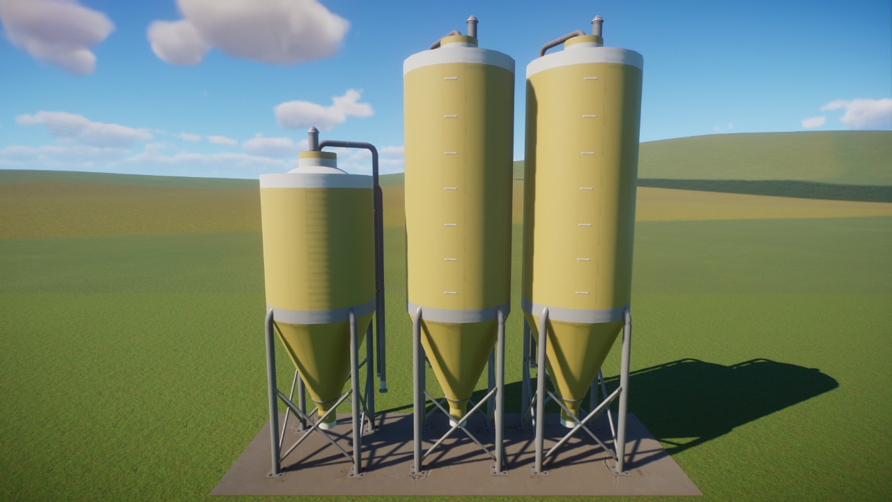 Three Animal Feed Silos
