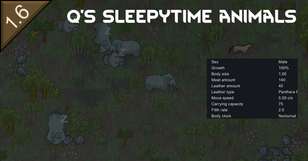 Q's Sleepytime Animals mod preview for RimWorld