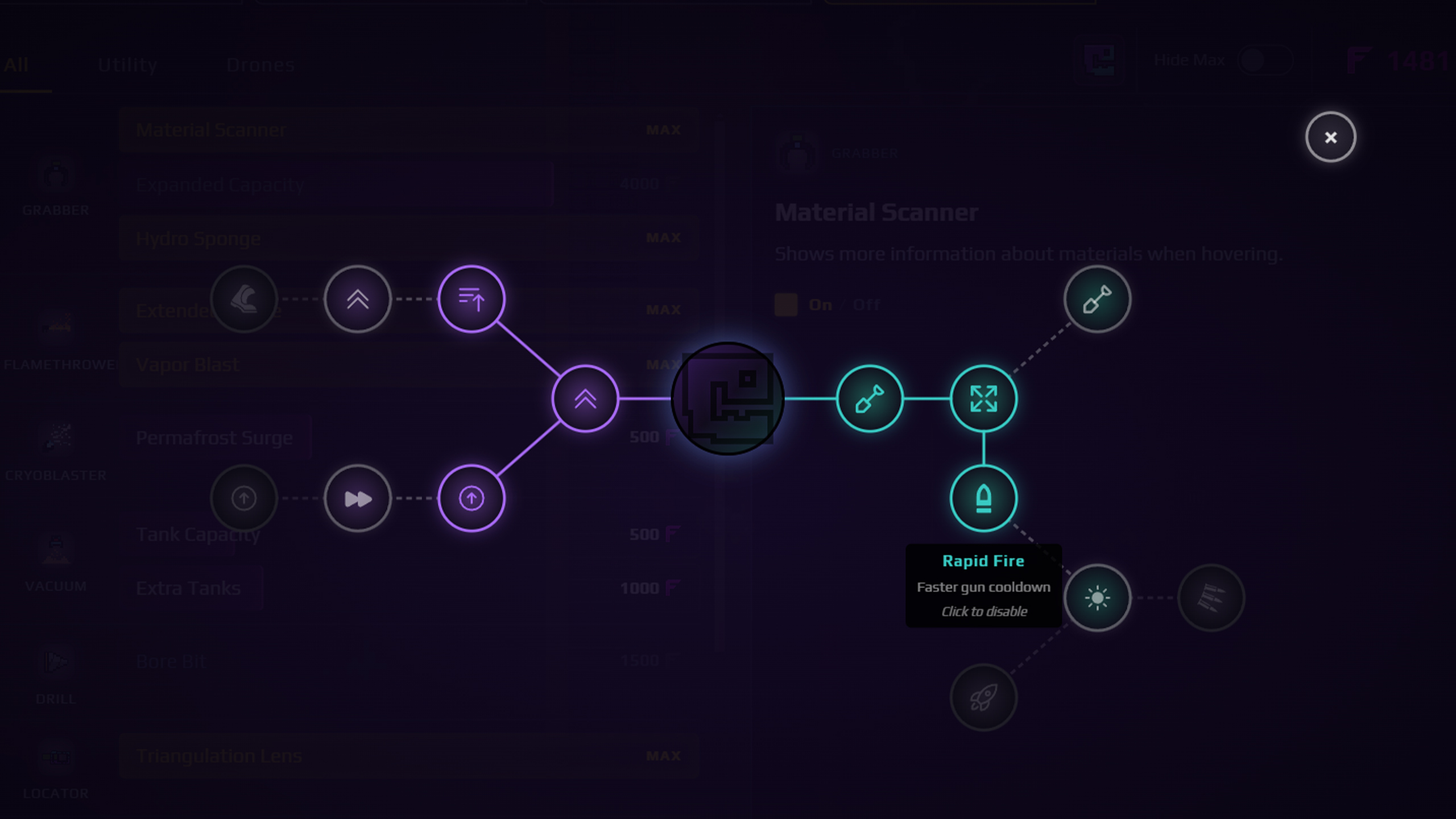 Sandustry Artifact and Augment screen showing utility and movement improvements