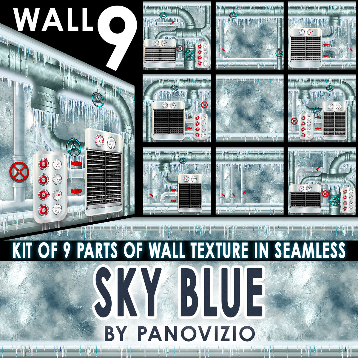 PANO FROZEN WALL ON ICE - SKYBLUE - AIR/WATER PIPES SYSTEM 9 KIT WALL