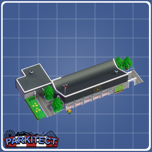 Modern Shopping Row + Staff Building + Delivery & Trash System (5 shops)