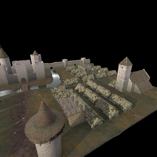 little village with castle and a wall