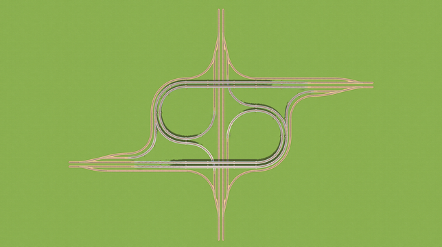Train Intersection, double-trumpet, one-way track