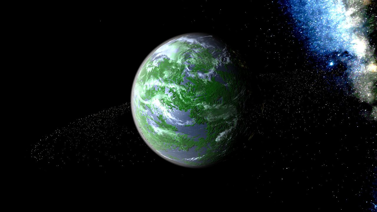 Terraformed Saturn with Vegetation, Climate, Cities, White Clouds, and White Atmosphere.