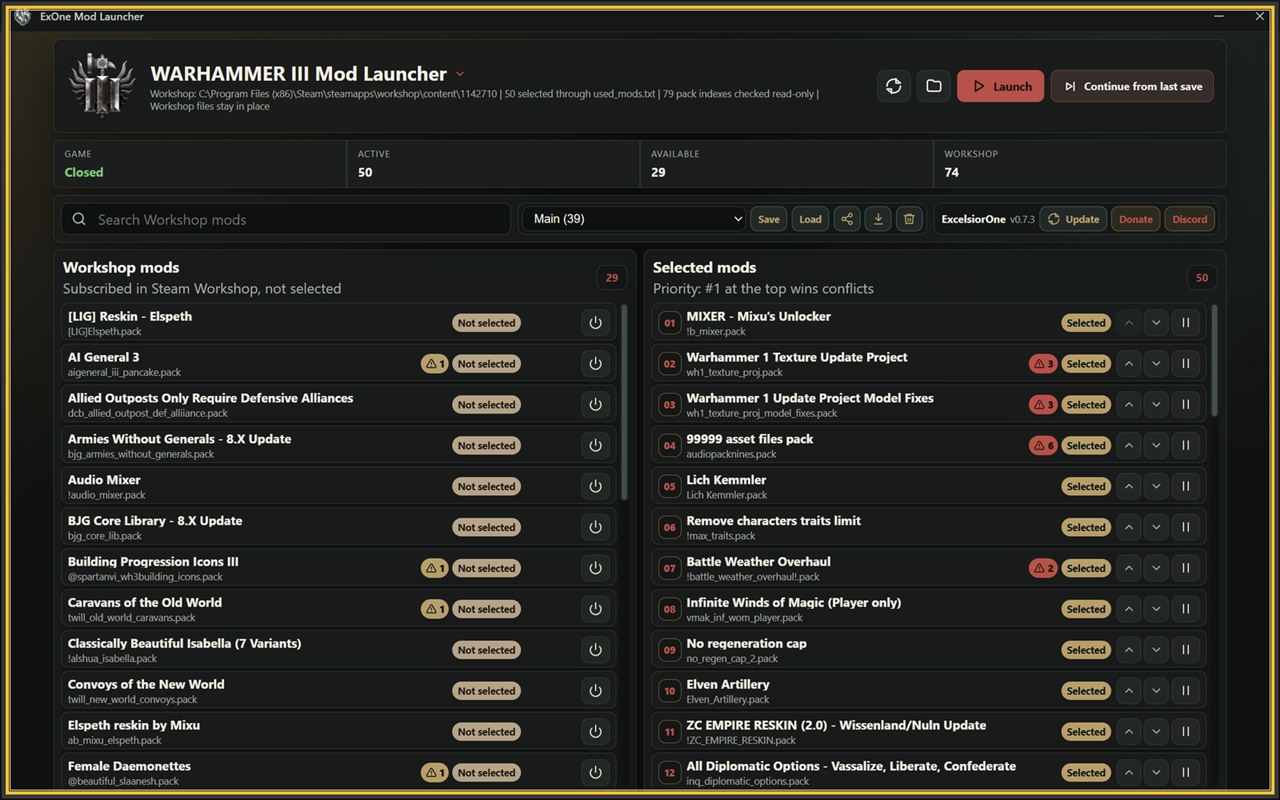 ExOne Mod Launcher Companion — WARHAMMER III