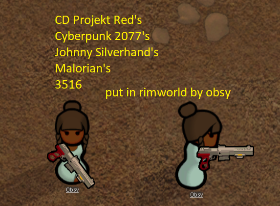 Cyberpunk 2077's Johnny Silverhand's Malorian Arms 3516. mod preview for RimWorld