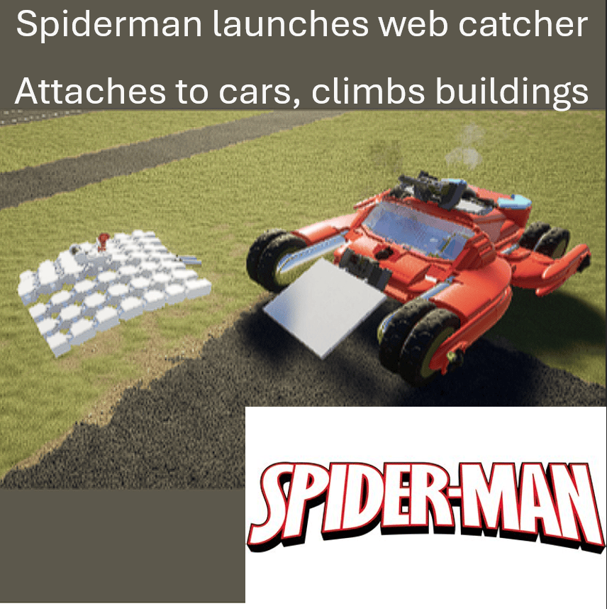 Spiderman wall climber, web catches vehicles