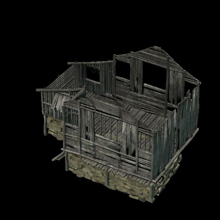 Raised log hut unroofed