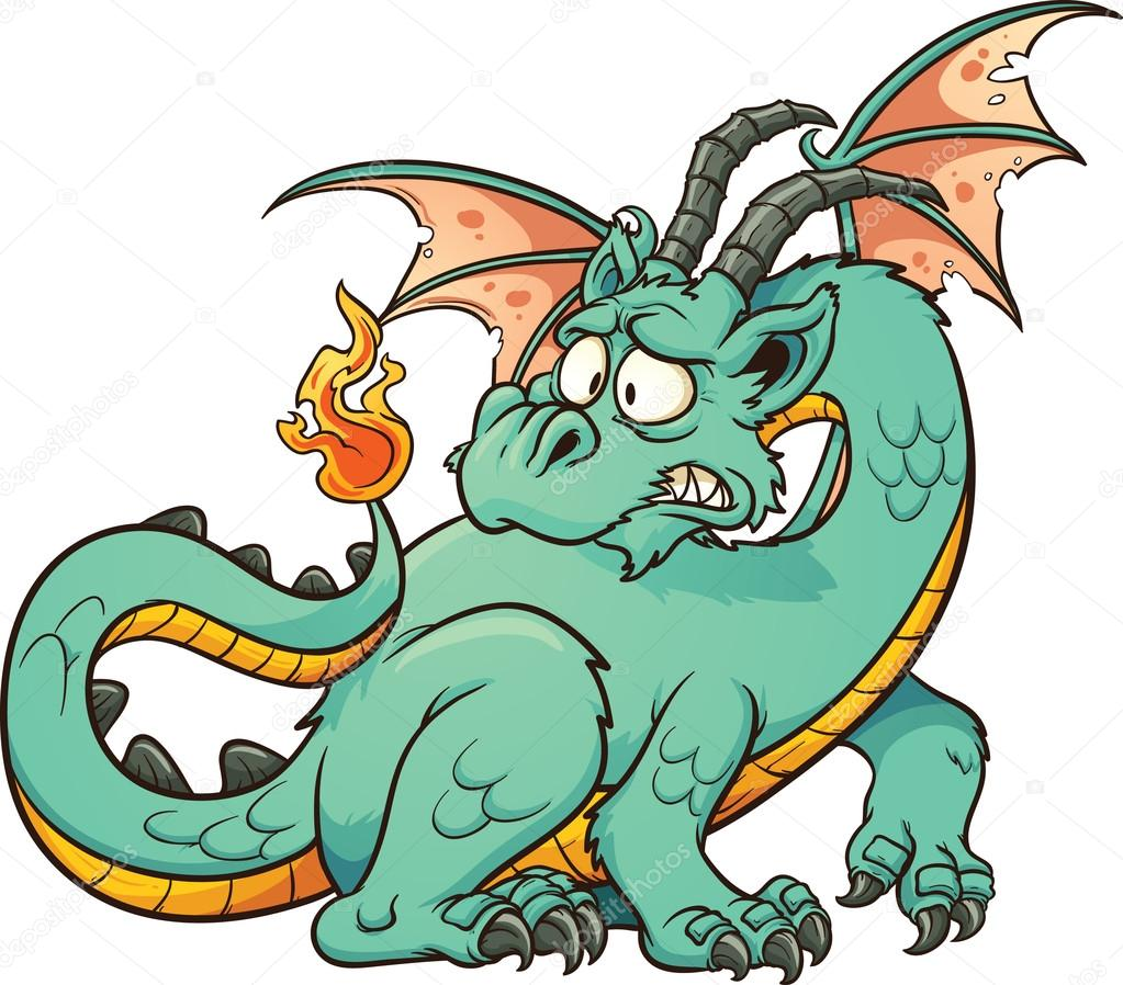 Turquoise dragon with burning tail
