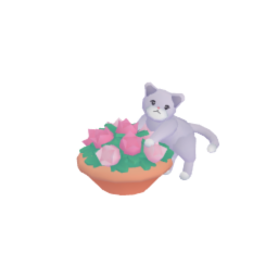 Cat playing with Flowers Figurine