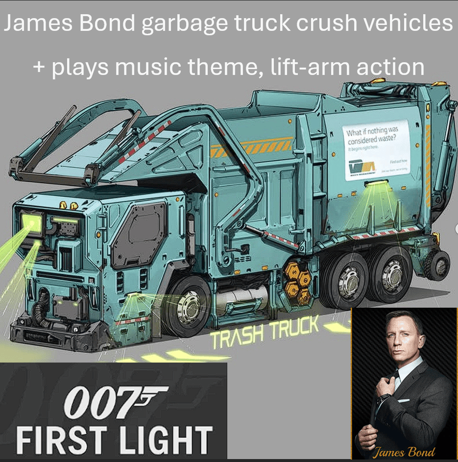 James Bond garbage truck crush vehicles