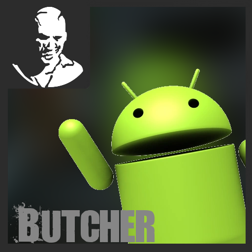 Android robot over butcher