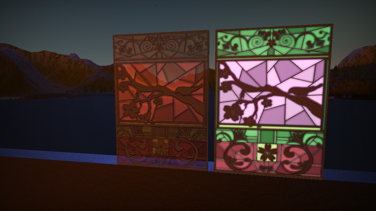 Spring stained glass window Lit Colourable