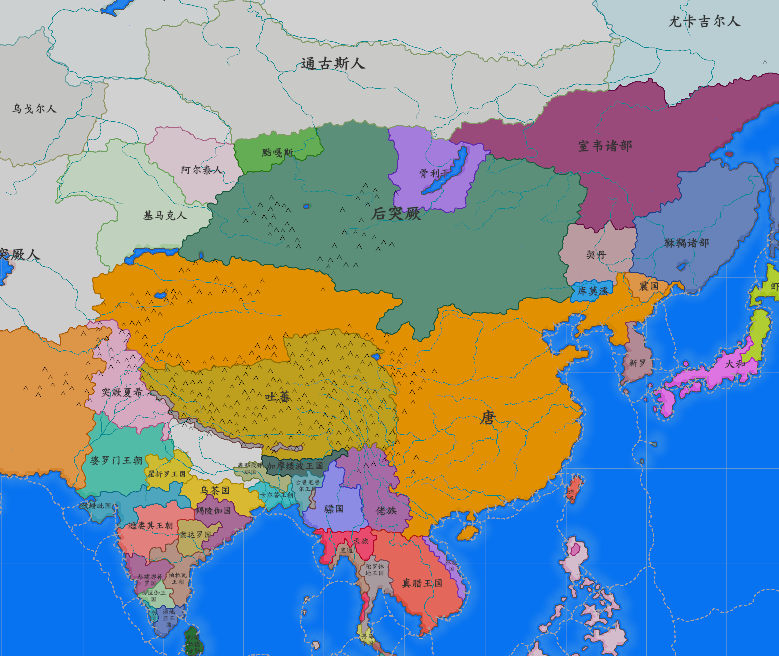 唐朝 710年（目前最详细的唐朝地图）